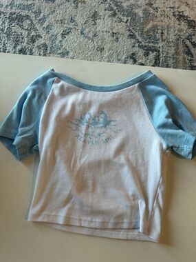 Light Blue & White Graphic Ringer Tee